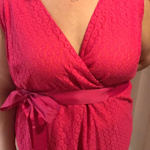 Lane Bryant Pink Lace dress with ribbon waist tie - Picture 2 of 4